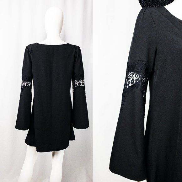 Summertime gothic! Garage dark bohemian 60s style mini dress bell sleeves - Picture 2 of 3